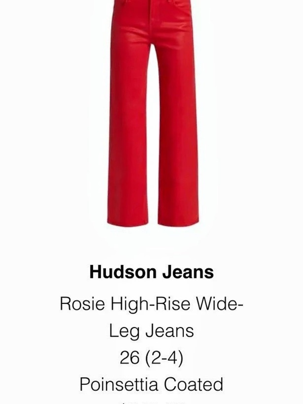 Hudson Jeans Rosie High-Rise Wide-Leg Jeans in Red Size 26